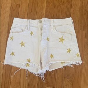 MOTHER White Jean Shorts with Gold Star Details